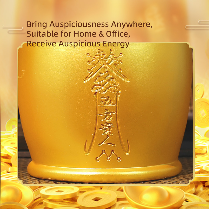 Feng Shui Golden Bucket of Wealth – Taoist Resin Ornament for Prosperity & Abundance