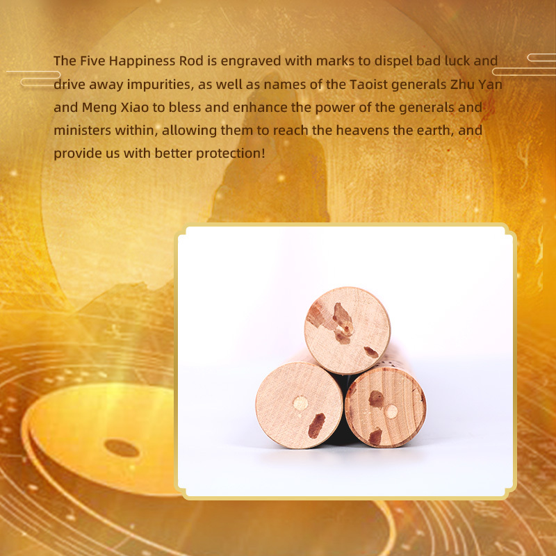 Wufu Five Blessings Stick – Taoist Peachwood Talisman for Protection & Fortune