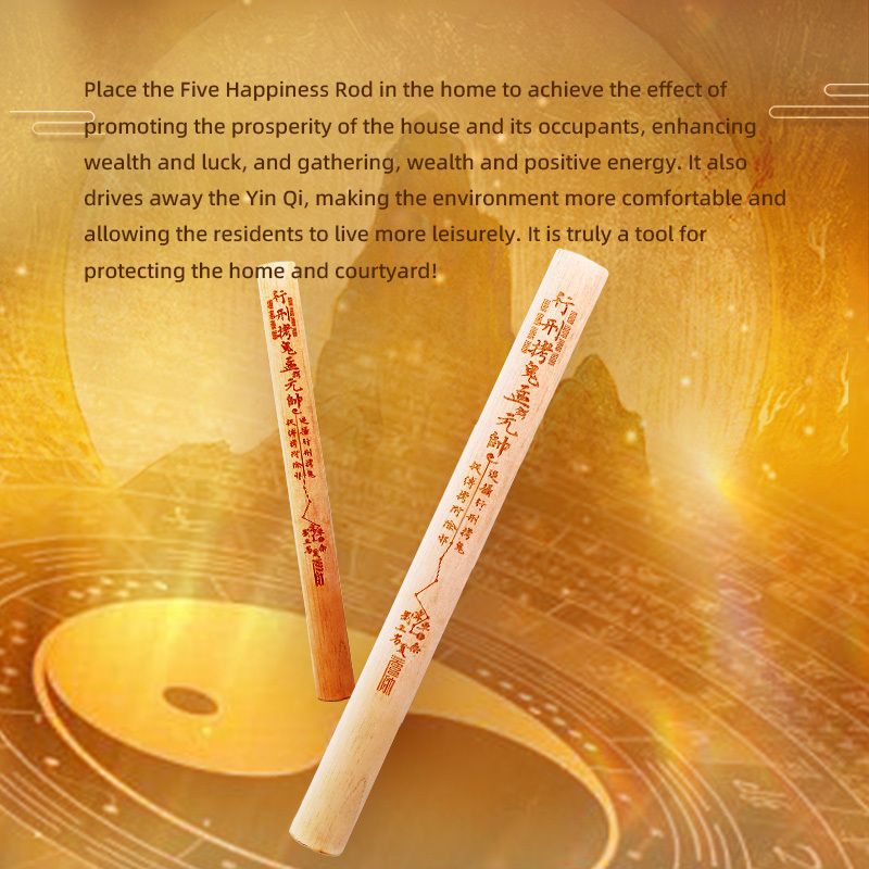 Wufu Five Blessings Stick – Taoist Peachwood Talisman for Protection & Fortune