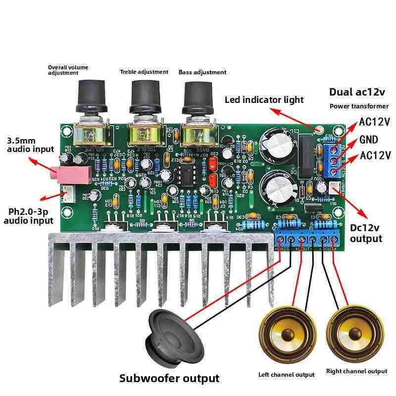 TDA2050+TDA2030 2.1 Channel HiFi Subwoofer Amplifier Board, 60W Power Module DIY Kit