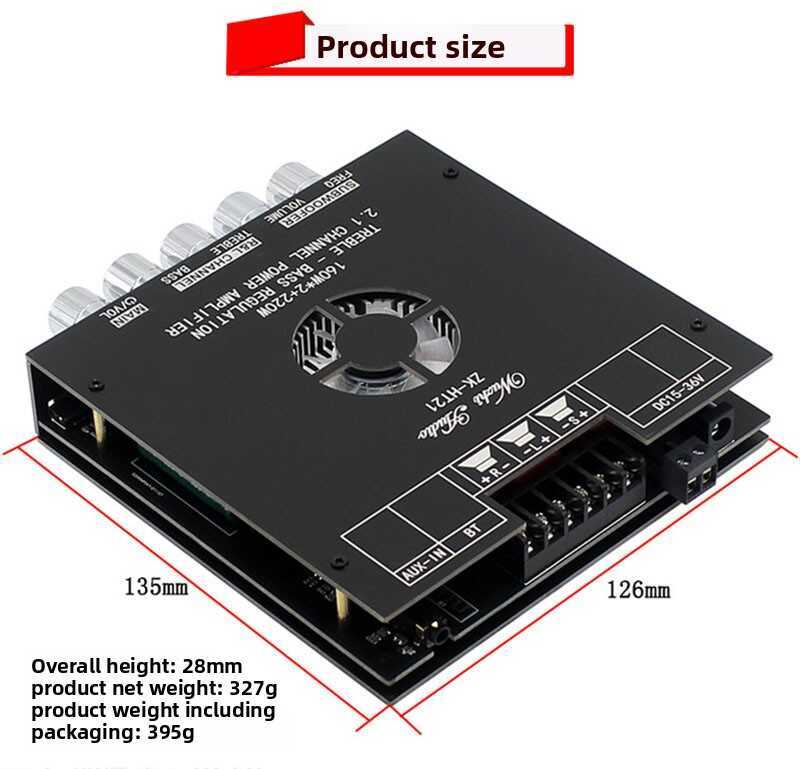High Power 2.1-Channel Audio Amplifier | ZK-HT21 Bluetooth 5.0 Board with 2×160W+220W Sub Output & Multi-Input (AUX/USB)