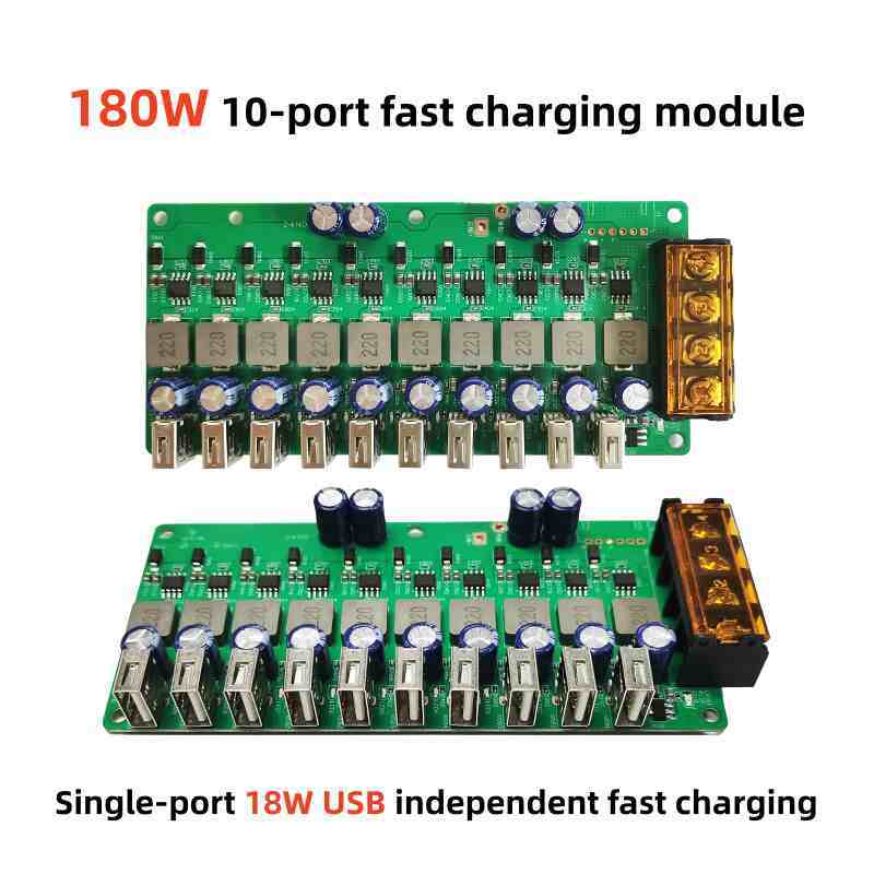 180W 10-Port USB-A Car Charger | 12V/24V DC Step-Down Fast Charging Board for Mobile Phones & Tablets