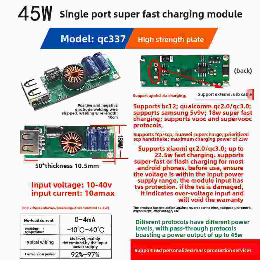 45W/65W/90W/120W PD+QC3.0 Car Charger Module | 12V/24V DC to USB Fast Charging Board