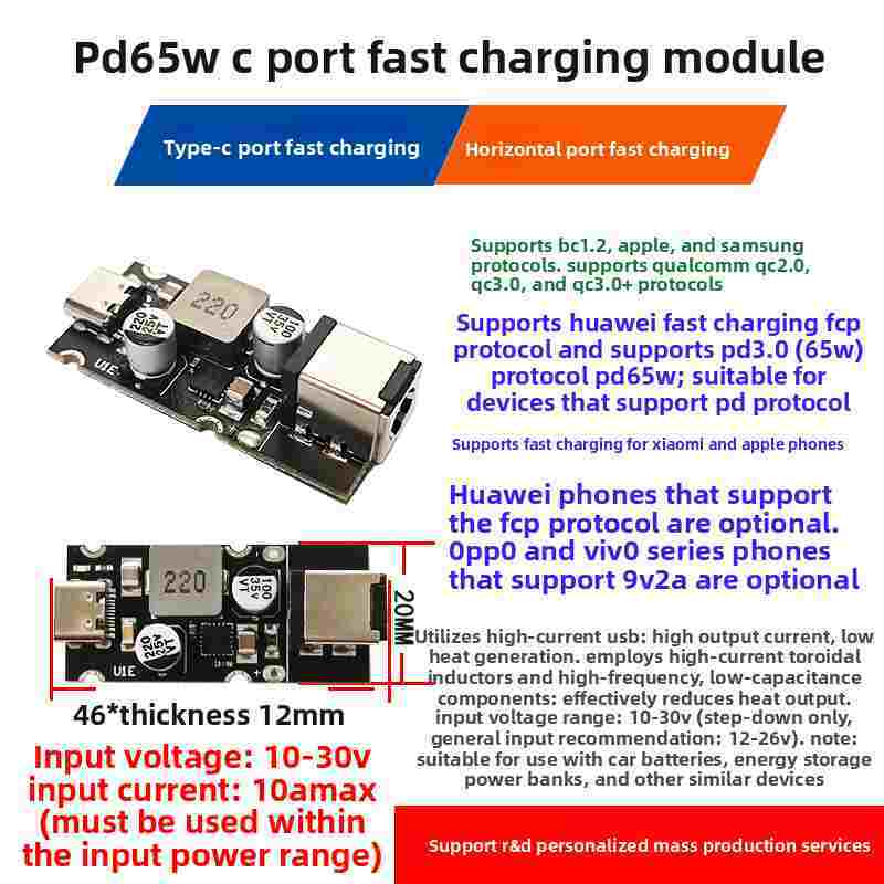 45W/65W/90W/120W PD+QC3.0 Car Charger Module | 12V/24V DC to USB Fast Charging Board