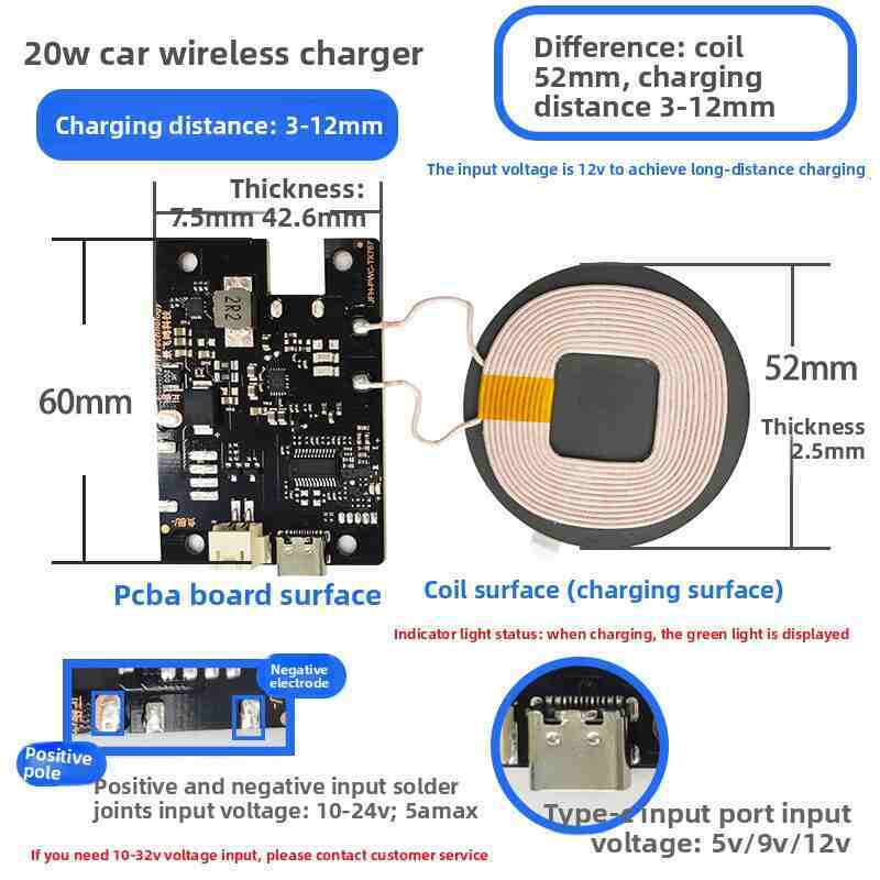15W/20W/22W Qi Certified Car Wireless Charger Module | 12V DC Fast Charging Transmitter Board