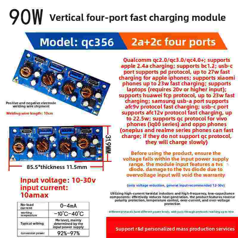 45W/65W/90W/120W PD+QC3.0 Car Charger Module | 12V/24V DC to USB Fast Charging Board