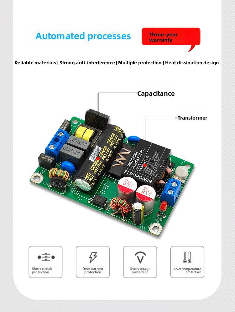48W Ultra-Thin 220V to 12V/24V AC-DC Power Module - Medical-Grade EN60601-1 Certified