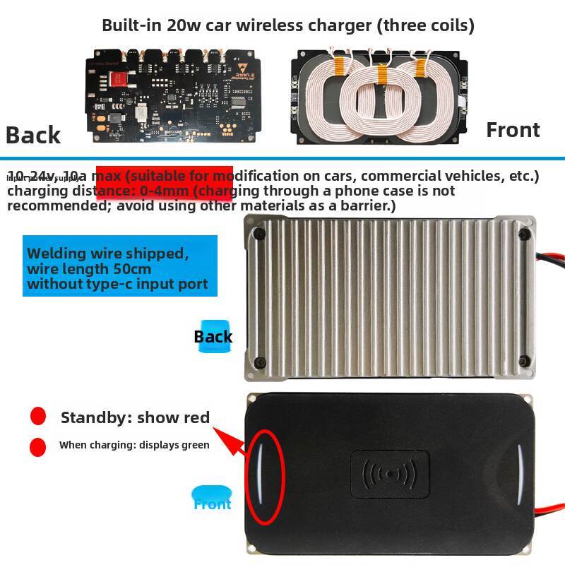 20W/22W Car Modification Wireless Charger Module | Triple-Coil 12V Fast Charging Transmitter for Custom Vehicles