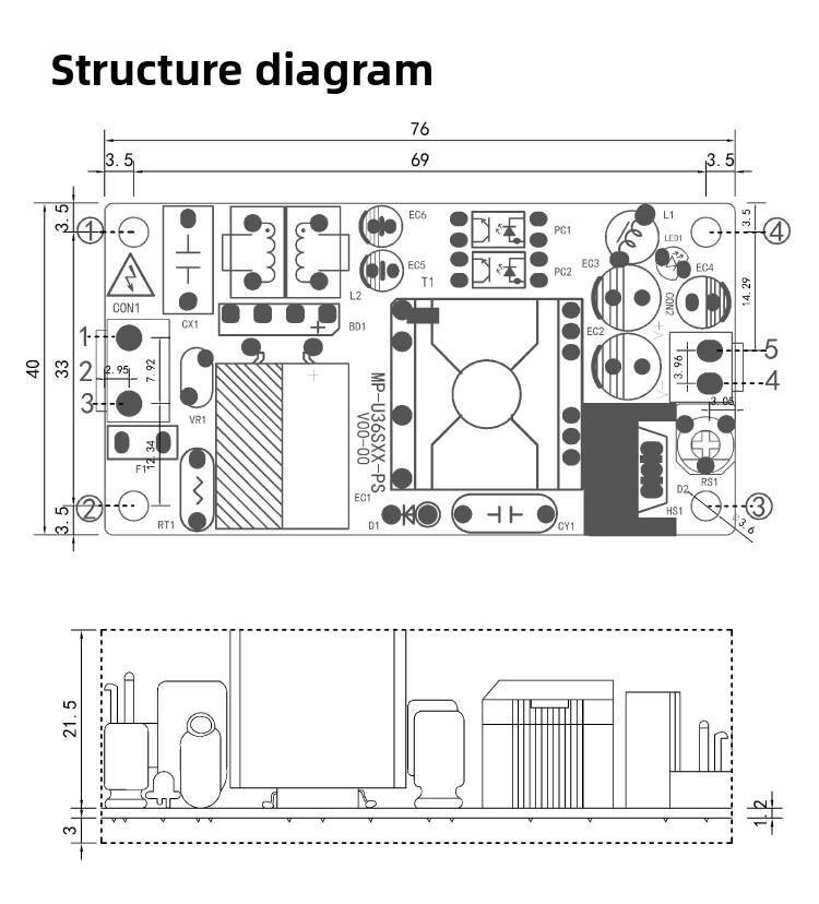 36W Ultra-Compact AC-DC Bare Board Power Supply - 220V to 5V/6A, 3000VAC Isolation