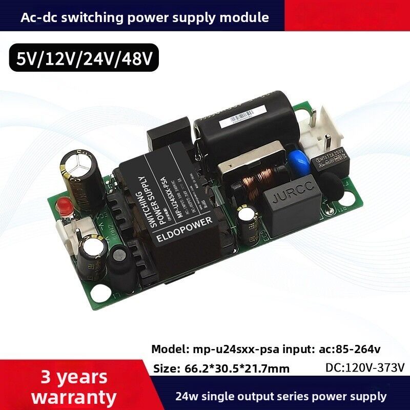 24W AC-DC Power Supply Module | 85-264VAC Input, 5V/12V/24V/48V Output, 3000VAC Isolation