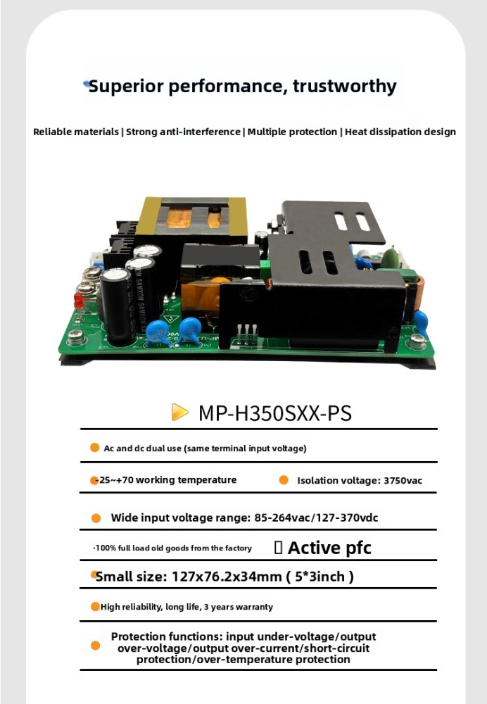 350W AC-DC Power Module | 85-264VAC Wide Input to 12V/19V/24V/36V/48V/54V Adjustable Output
