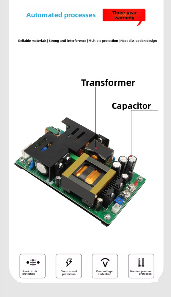 350W AC-DC Power Module | 85-264VAC Wide Input to 12V/19V/24V/36V/48V/54V Adjustable Output