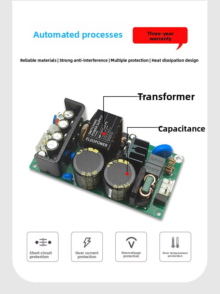 72W AC-DC Power Module | 380VAC to 12V/24V/48V Adjustable Output, 3000VAC Isolation