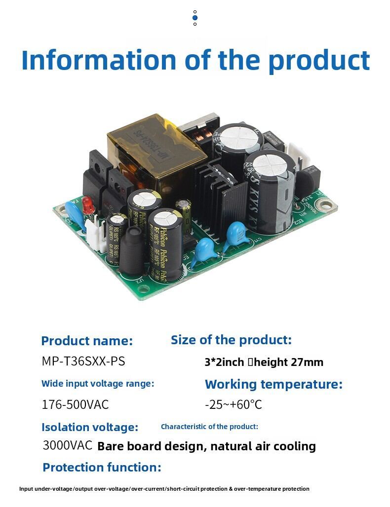 36W High Voltage AC-DC Power Supply | 176-500VAC Input, 5V/12V/19V/24V Output, 3000VAC Isolation