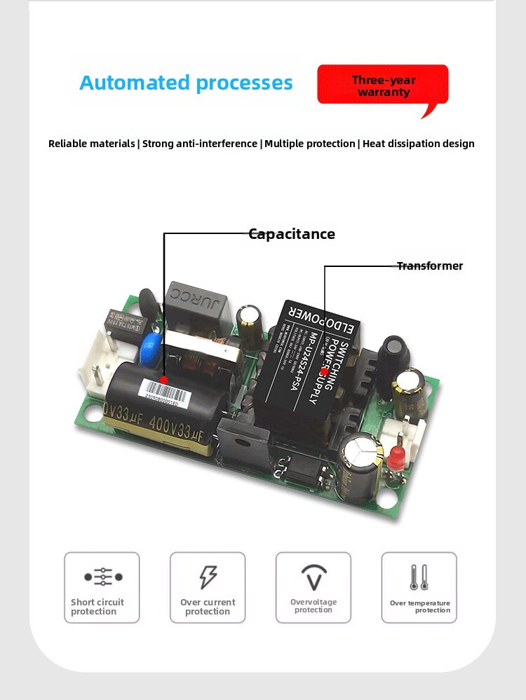 24W AC-DC Power Supply Module | 85-264VAC Input, 5V/12V/24V/48V Output, 3000VAC Isolation