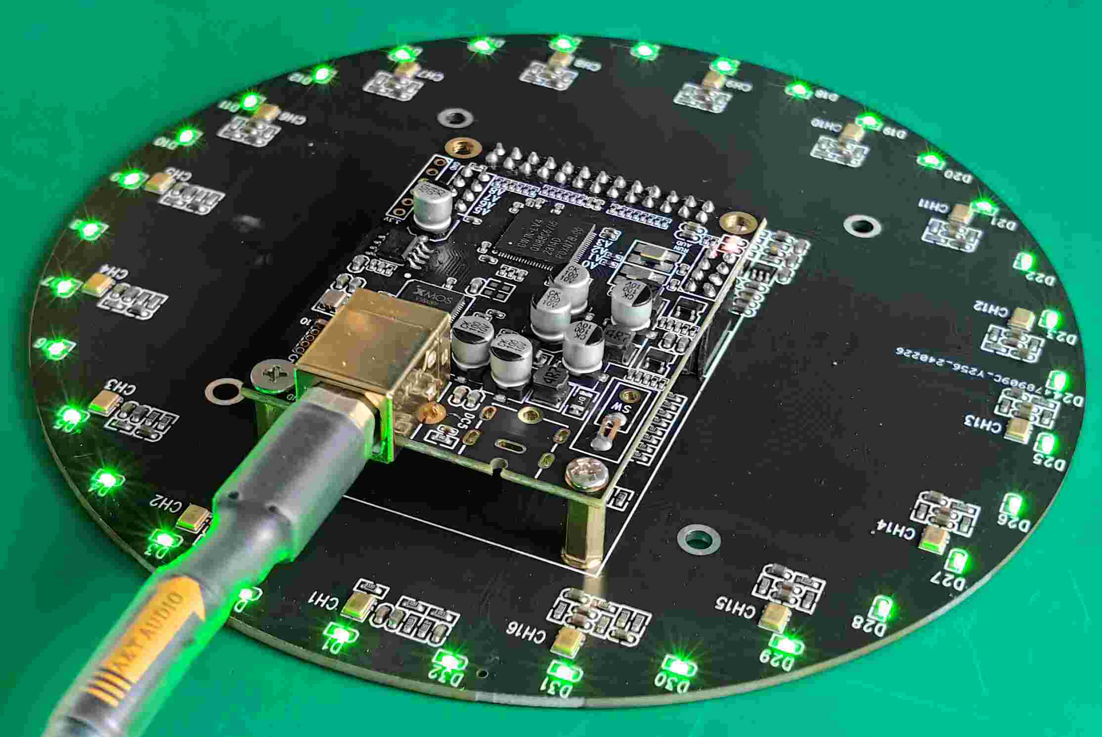 16-Channel Circular MEMS Microphone Array Kit with USB Audio Interface & 32-LED Direction Indicators