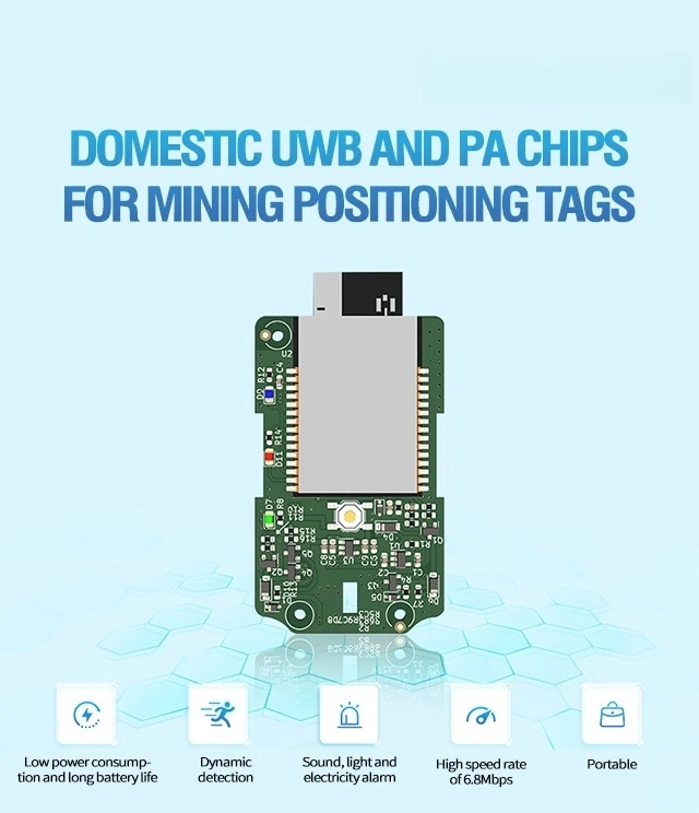 UWB Positioning Tag Card with Domestic DW1000PA Solution, Single Base Station for 2D Localization in Heading Face Equipment with Electronic Fence.（UWB Positioning Tag Card）