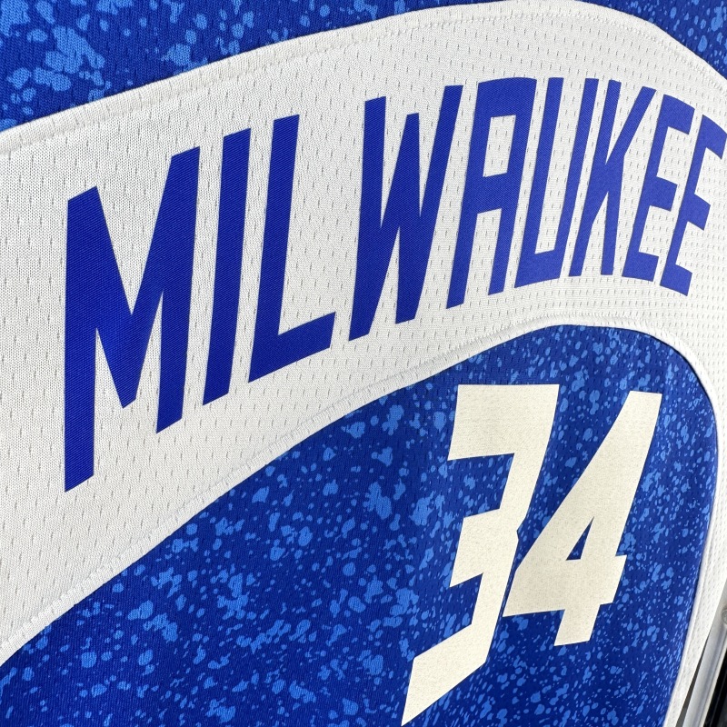 【 NBA 】Milwaukee Bucks season 2024 ANTETOKOUNMPO Team Jersey NO.34  – City Edition