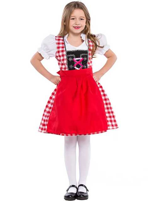 Wholesale Traditional German Dirndl - Red Checkered Dress