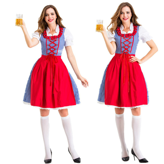 Wholesale Bavarian Outfit Female - Blue Gingham Oktoberfest Dirndl Costume