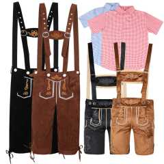 Wholesale Oktoberfest & Halloween Costumes for Adults - Brown/Black Suspender Shorts & Checkered Shirts | Festival Costumes Wholesale