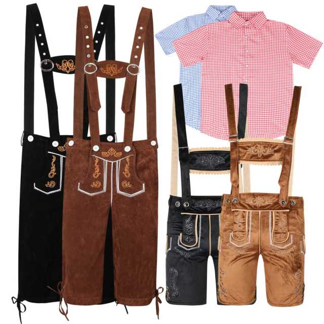 Wholesale Oktoberfest & Halloween Costumes for Adults - Brown/Black Suspender Shorts & Checkered Shirts | Festival Costumes Wholesale