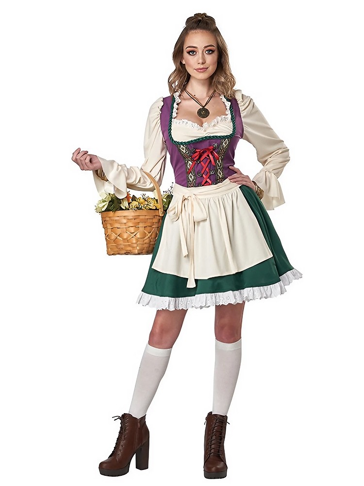 Wholesale Women's Oktoberfest Outfit - Purple & Green Dirndl Costume