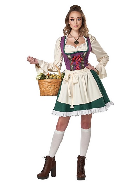 Wholesale Women's Oktoberfest Outfit - Purple & Green Dirndl Costume