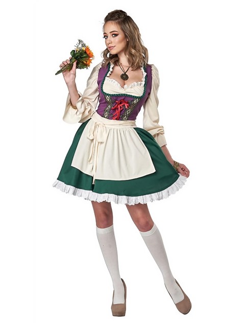 Wholesale Women's Oktoberfest Outfit - Purple & Green Dirndl Costume