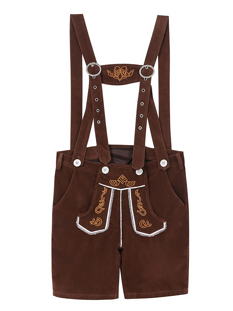 Wholesale Oktoberfest & Halloween Costumes for Adults - Brown/Black Suspender Shorts & Checkered Shirts | Festival Costumes Wholesale