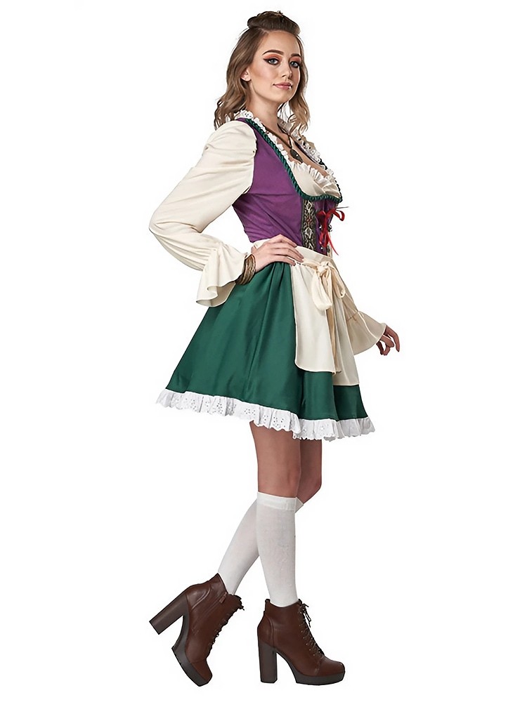 Wholesale Women's Oktoberfest Outfit - Purple & Green Dirndl Costume