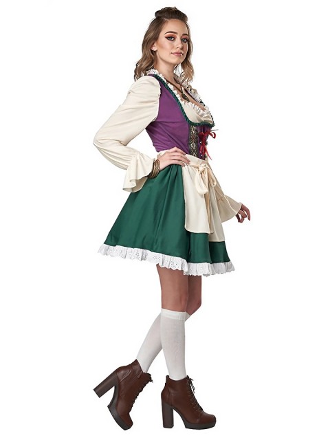 Wholesale Women's Oktoberfest Outfit - Purple & Green Dirndl Costume