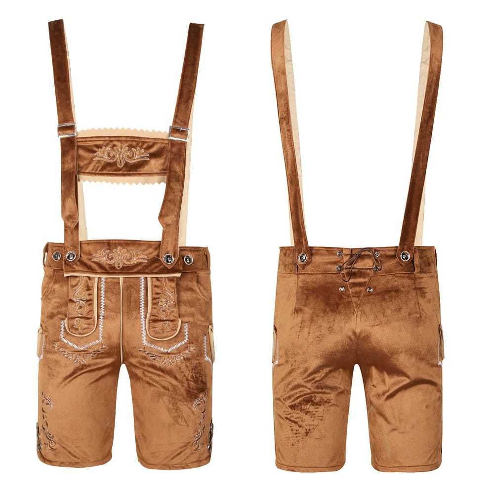 Wholesale Oktoberfest & Halloween Costumes for Adults - Brown/Black Suspender Shorts & Checkered Shirts | Festival Costumes Wholesale