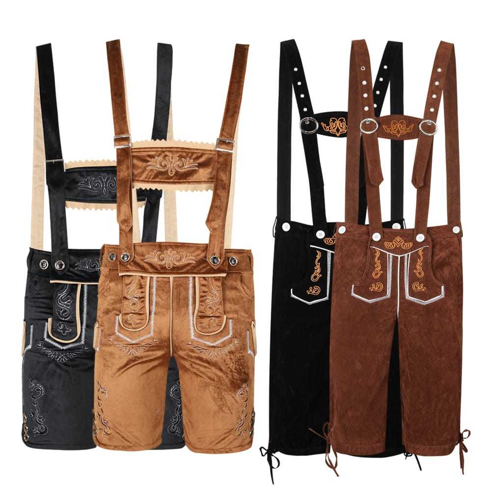 Wholesale Oktoberfest & Halloween Costumes for Adults - Brown/Black Suspender Shorts & Checkered Shirts | Festival Costumes Wholesale