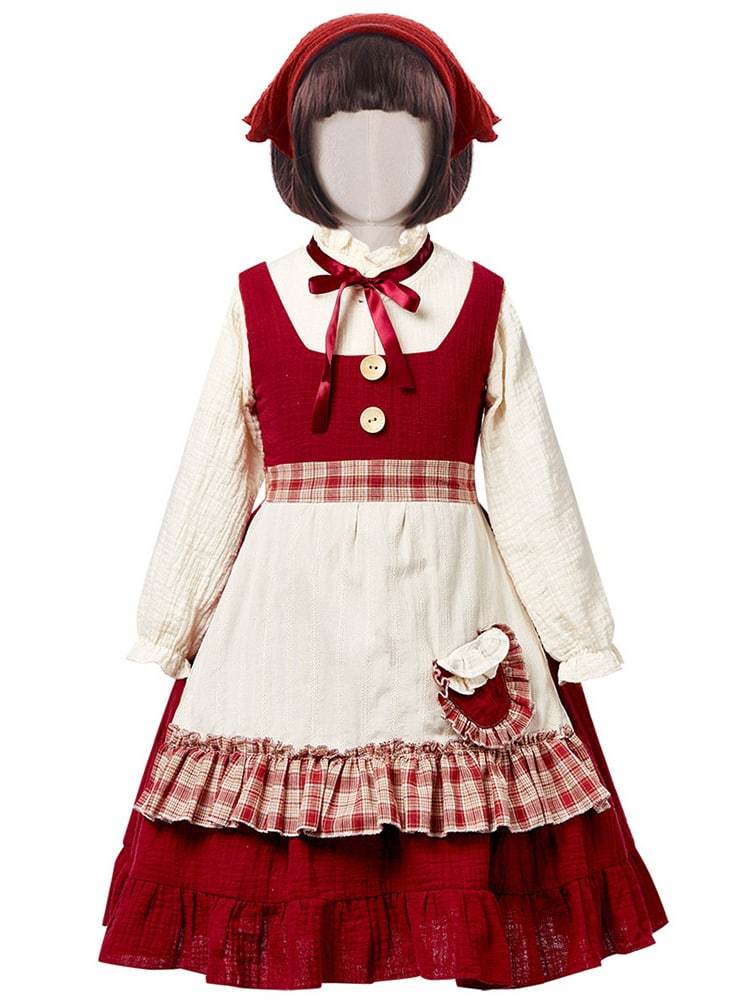 Toddler Girl’s Vintage Plaid Ruffle Little Red Riding Hood Costume