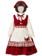 Toddler Girl’s Vintage Plaid Ruffle Little Red Riding Hood Costume