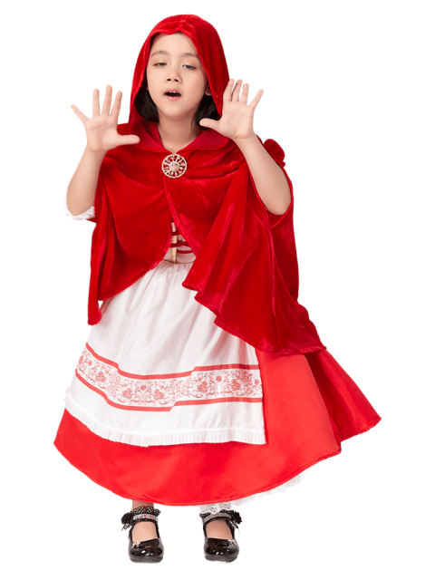Girls’ Classic Embroidered Little Red Riding Hood Costume – Wholesale