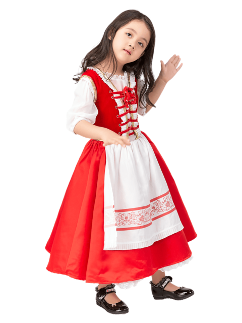 Girls’ Classic Embroidered Little Red Riding Hood Costume – Wholesale