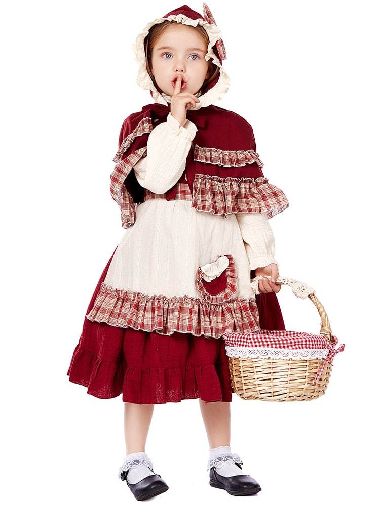 Toddler Girl’s Vintage Plaid Ruffle Little Red Riding Hood Costume