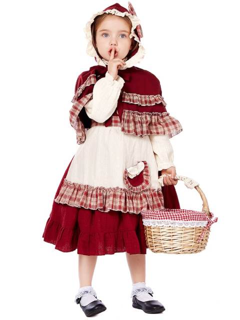 Toddler Girl’s Vintage Plaid Ruffle Little Red Riding Hood Costume