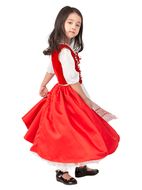 Girls’ Classic Embroidered Little Red Riding Hood Costume – Wholesale