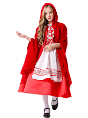 Girls’ Classic Embroidered Little Red Riding Hood Costume – Wholesale
