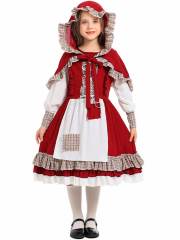 Girl’s Vintage Plaid Ruffle Little Red Riding Hood Costume