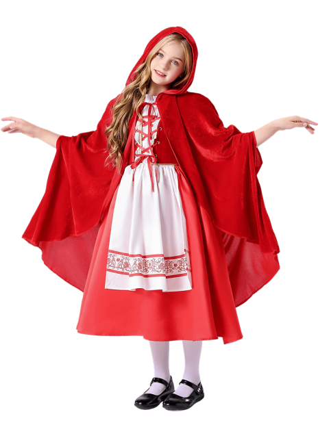 Girls’ Classic Embroidered Little Red Riding Hood Costume – Wholesale