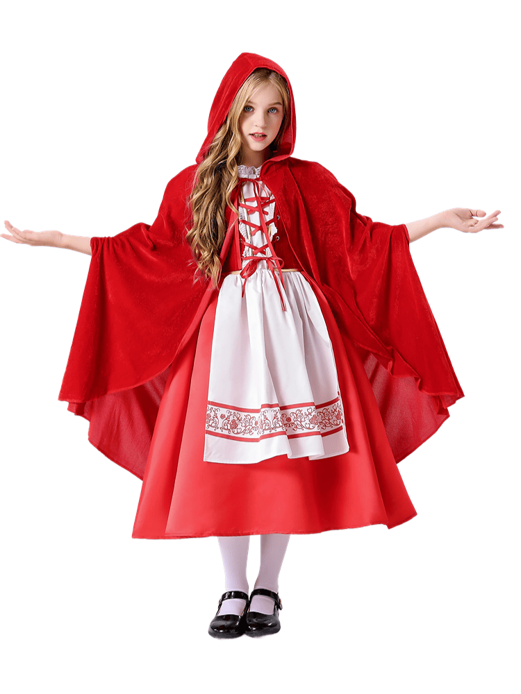 Girls’ Classic Embroidered Little Red Riding Hood Costume – Wholesale