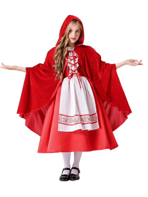 Girls’ Classic Embroidered Little Red Riding Hood Costume – Wholesale