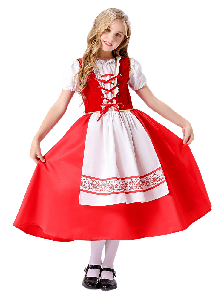 Girls’ Classic Embroidered Little Red Riding Hood Costume – Wholesale