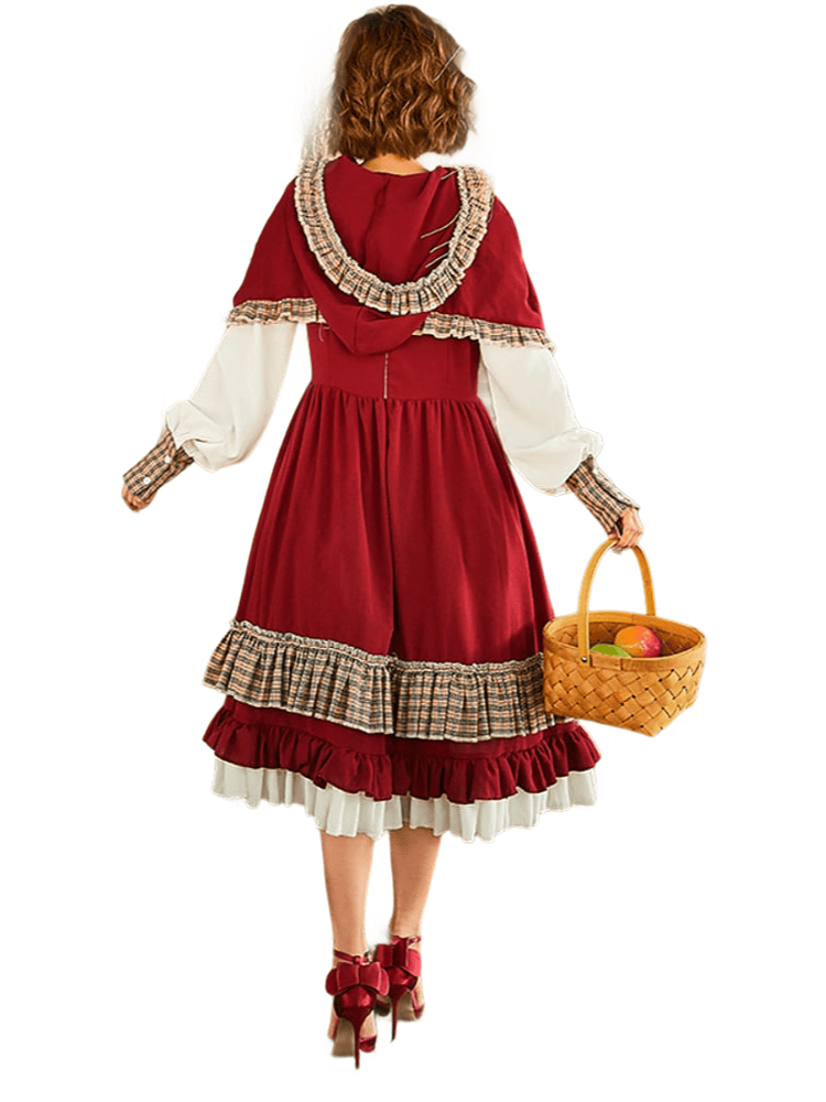 Women's Vintage Plaid Ruffle Little Red Riding Hood Costume