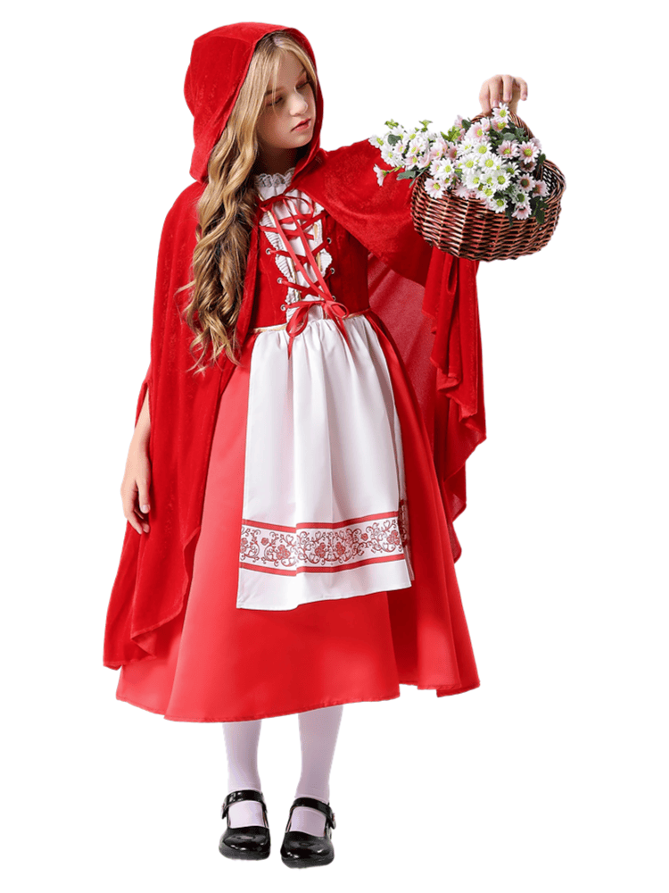 Girls’ Classic Embroidered Little Red Riding Hood Costume – Wholesale