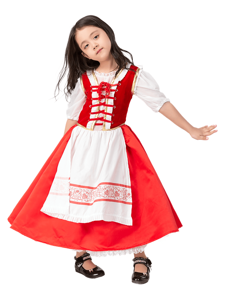 Girls’ Classic Embroidered Little Red Riding Hood Costume – Wholesale